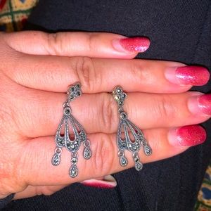 Judith Jack sterling silver and marcasite dangle earrings.